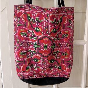 Bali Vibrant Pink and Black Embroidered Tote